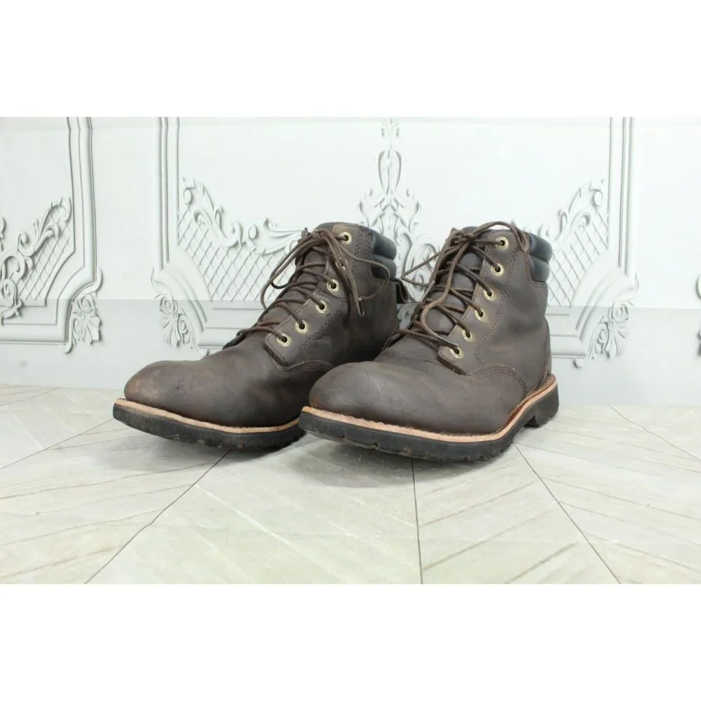 LL Bean Brown Leather Plain-Toe Bucksport Vibram Sole Work Boots Size 10 M - Picture 2 of 9